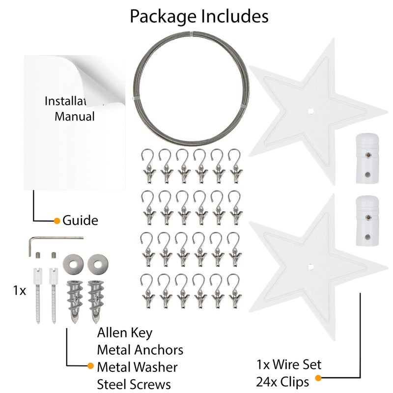 Wallniture Arte Picture Hangers Kit for Kids' Arts and Crafts, Adjustable Wire Curtain Rod with 24 Clips, White - Image 5